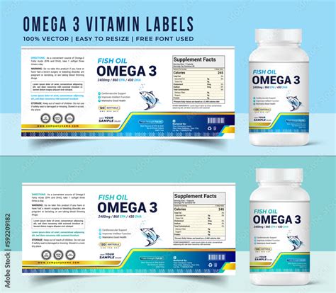 Omega 3 Label Food Supplement Vitamin Softgel Tablet Label With Fish