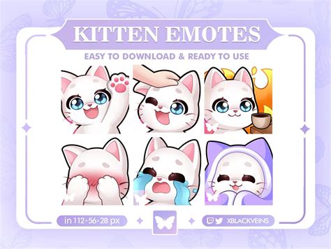 White Cat Cute Twitch Emotes Bundle Kawaii White Kitten Emotes For