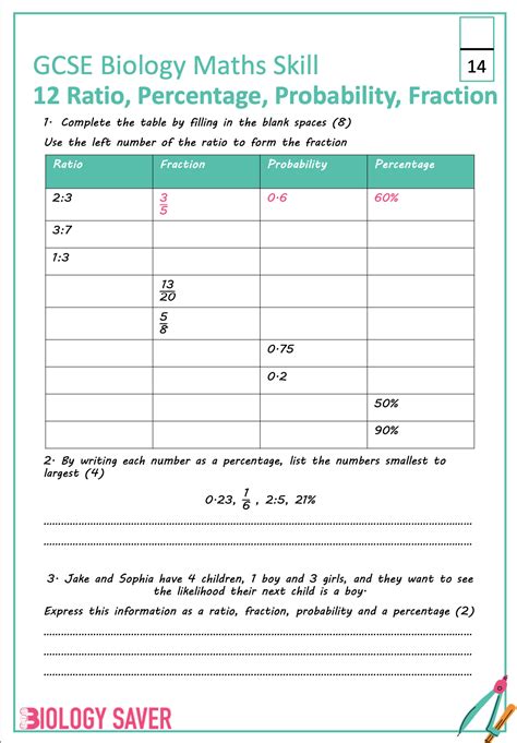 Gcse Biology Maths Skill 12 Ratio Percentage Probability Fraction