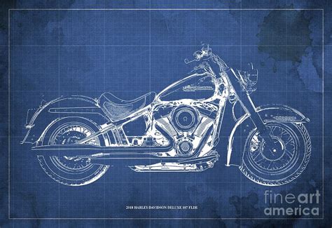 2018 Harley-Davidson Deluxe 107 FLDE, Motorcycle blueprint Blue ...