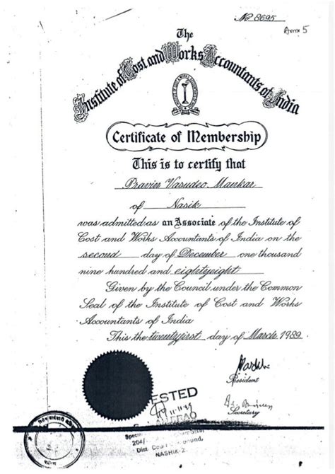 Icwai Certificate Of Membership