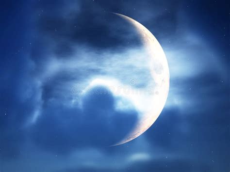 Crescent Moon through Clouds Stock Illustration - Illustration of crescent, skyscape: 10353113