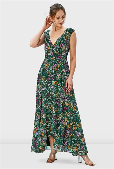 Shop Ditsy Floral Print Georgette Wrap Dress Eshakti