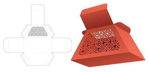 Cardboard Trapezoid Box With Stenciled Pattern Die Cut Template And 3d