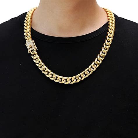 Hzman Mens 12mm Heavy Miami Cuban Link Chain 18k Gold Plated Cz Iced Out Miami Cuban Necklace