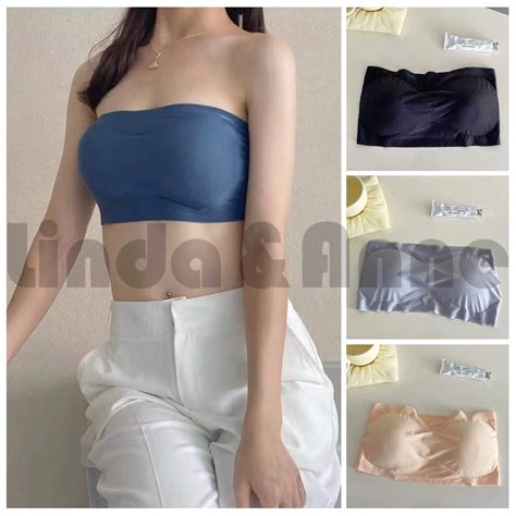 Jual Bra Kemben Wanita Bahan Ice Silk BH Tanpa Tali Fashion Korea Bra