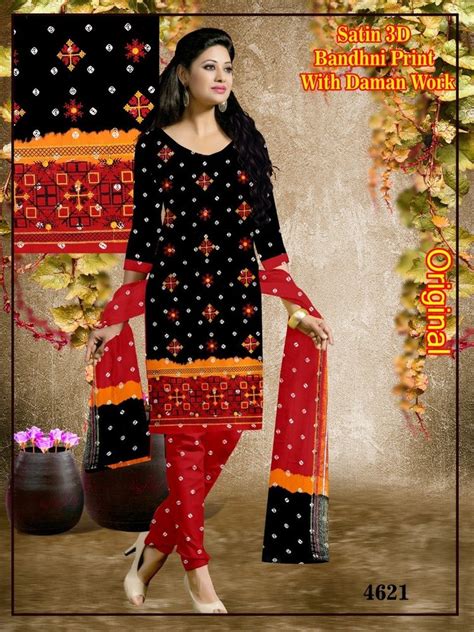 Women Casual Wear Red Black Daman Bandhani Print Suit At Rs 450 Piece