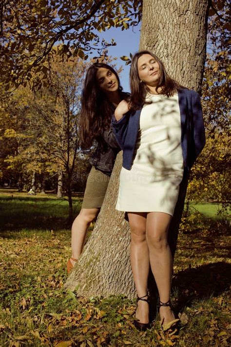 Mature Real Mother With Daughter Outside Autumn Stock Image Image Of