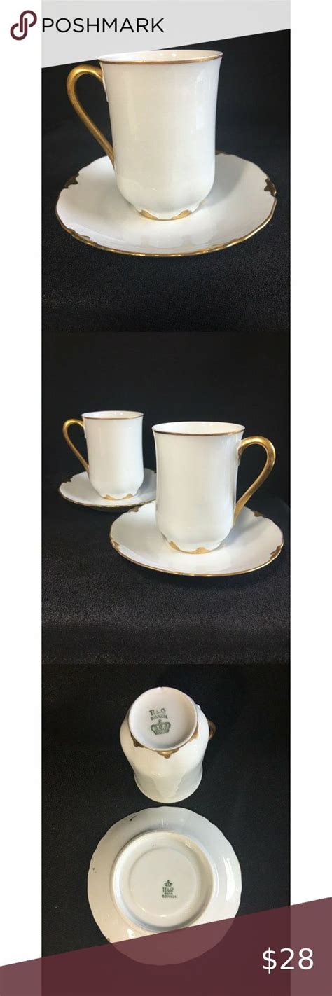 Demitasse Tea Cups Saucers H C Heinrich Co White W Gold Trim