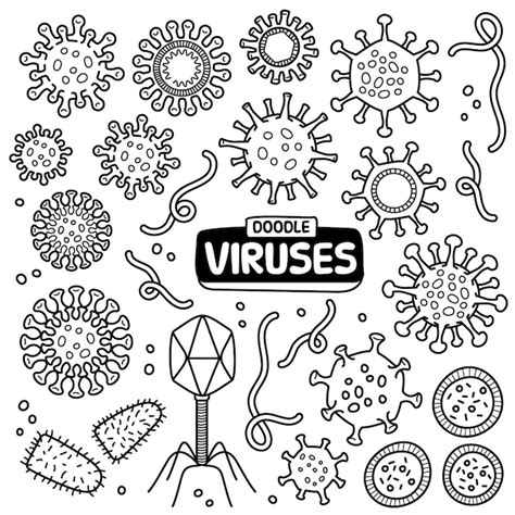 Viruses Black And White Doodle Illustration Premium Vector