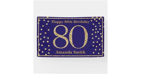 Happy 80th Birthday Banner Navy Blue Gold Glitter Zazzle