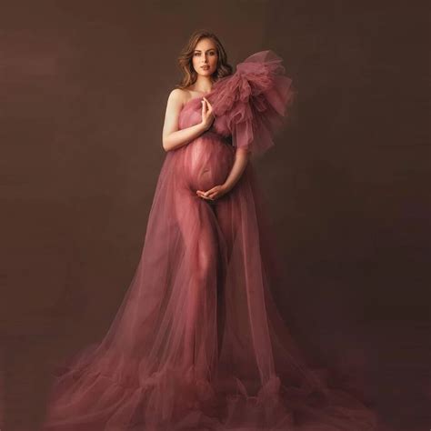 Elegant One Shoulder Tulle Maternity Dresses See Through Sexy Women