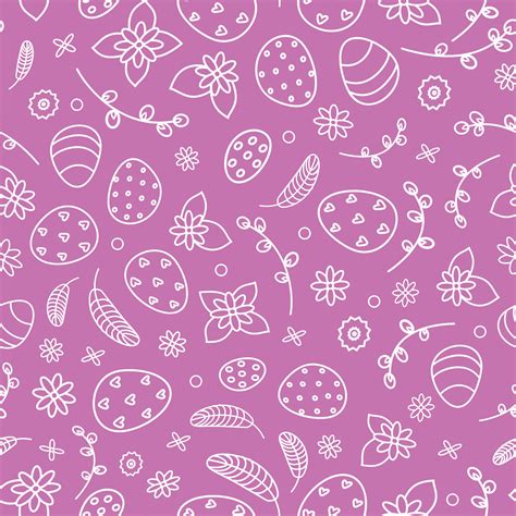 Pink Linear Pattern Of Easter Eggs And Flowers And Pussy Willow Vector Art At Vecteezy