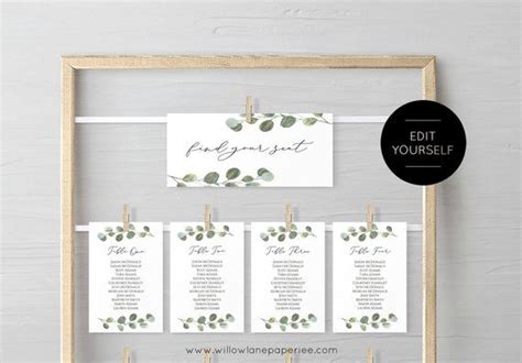 Greenery Seating Chart Cards Printable Seating Chart Template Table