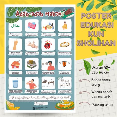 Poster Adab Makan Islami Poster Edukasi Anak Kun Sholihan Lazada