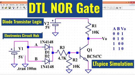 Ltspice Nor Gate Using Diode Transistor Logic Dtl Youtube