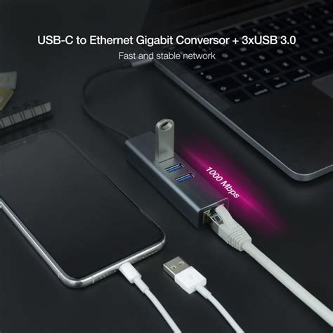 Nanocable Hub USB C A Ethernet Gigabit 3x USB 3 0 Aluminio