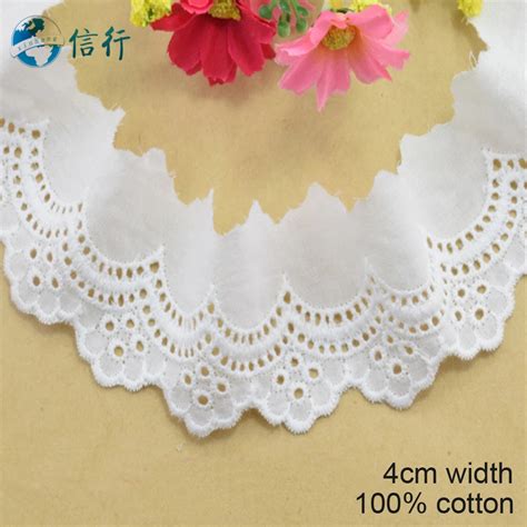 4cm Width 100 Cotton Embroid Lace Sewing Ribbon Guipure Trim African