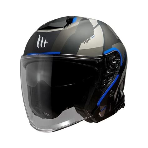 Casco Abierto Moto Mt Thunder Sv Jet A Azul Mate Doble Visor Talle Xl