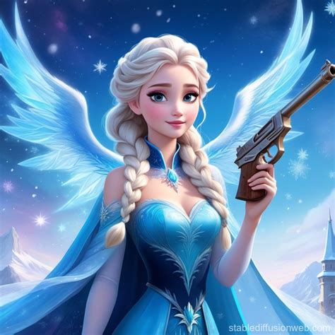 Elsa And Ariana Grande In Unusual Outfits With A Gun Stable Diffusion