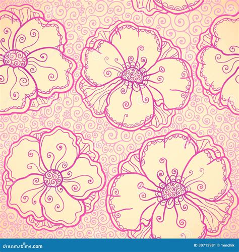 Ornate Pink Flowers Vector Seamless Pattern Stock Vector Illustration