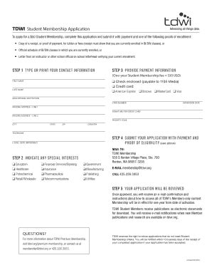 Fillable Online Tdwi Student Membership Application Media Fax