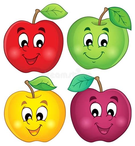 Various Apples Collection 3 Stock Vector Illustration Of Happy