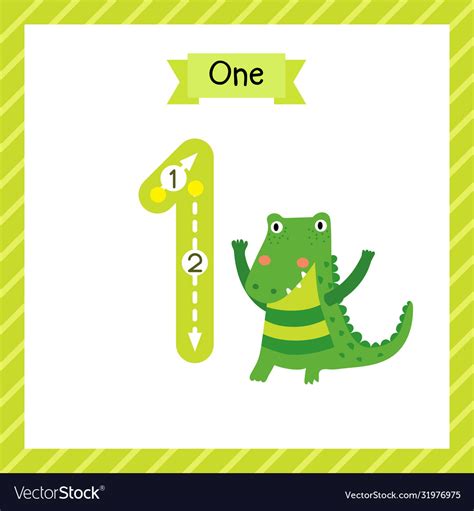 Number 1 animal tracing flash card Royalty Free Vector Image