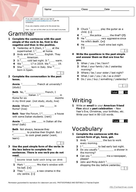 Test A2 English File Elementary English ESL Worksheets Pdf Doc