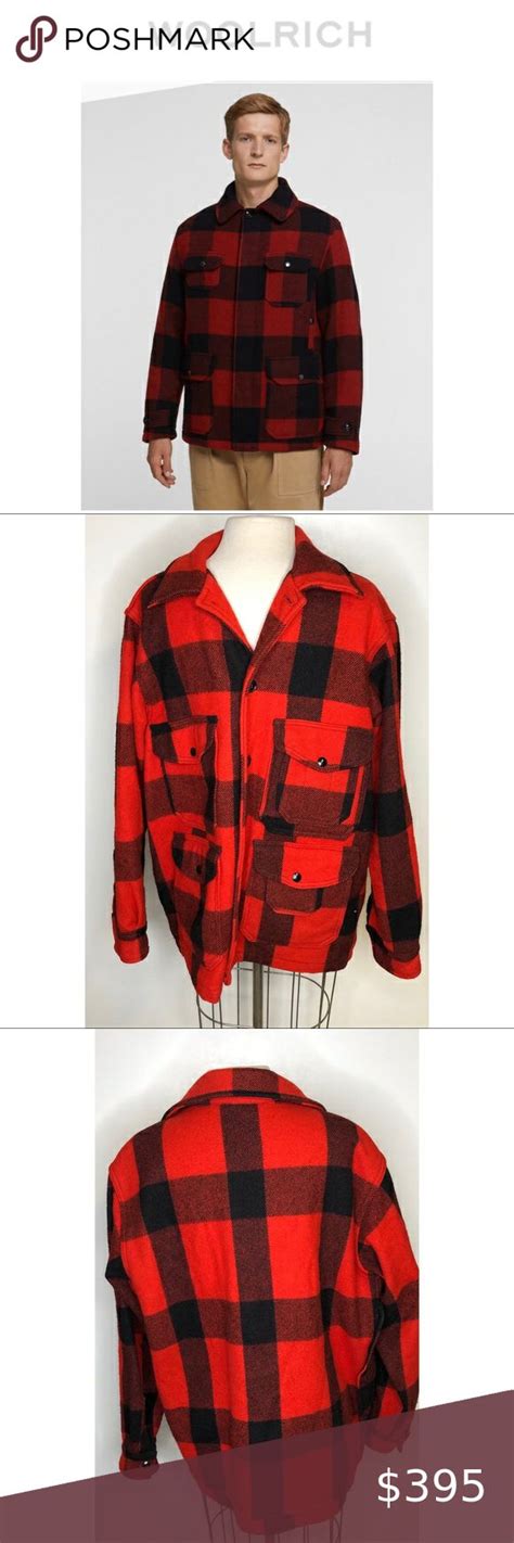 Woolrich Red Black Buffalo Check Wool Blend Coat Hunt Coat Woolrich