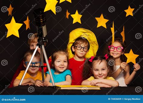 Children Studying Astronomy with Telescope Stock Image - Image of ...