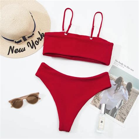 Swimsuit Sexy Strappy Flat Chested Bikini Solid Color Sexy Open Back