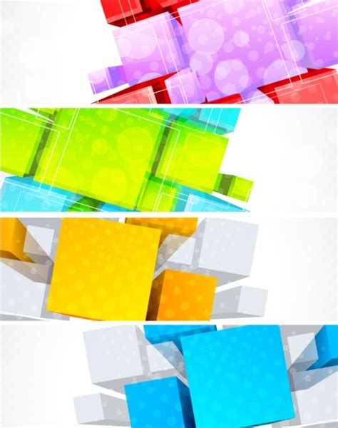 Colored 3d Banners Vectors Set Free Download