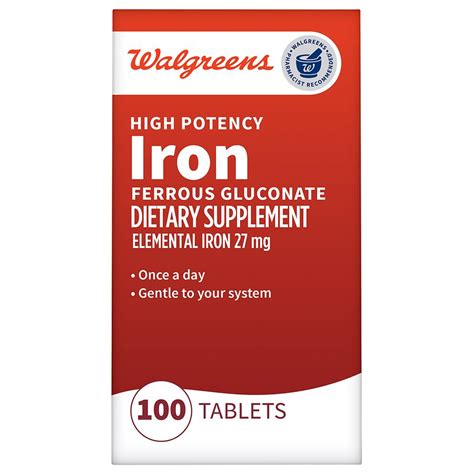 Walgreens High Potency Iron Ferrous Gluconate 27 Mg Tablets 100 Days