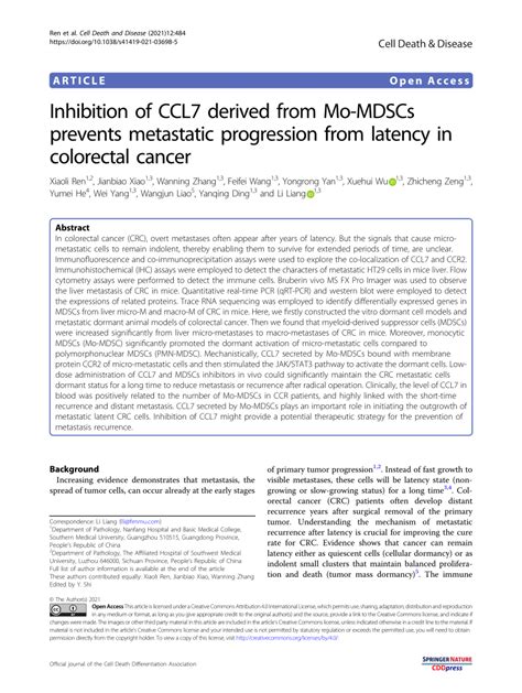 Pdf Inhibition Of Ccl7 Derived From Mo Mdscs Prevents Metastatic