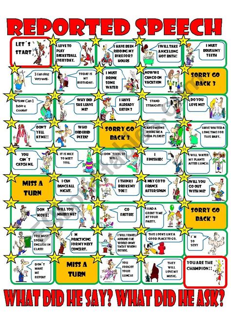 Reported Speech With Back Shifting Board Game Esl Worksheet By Imelda