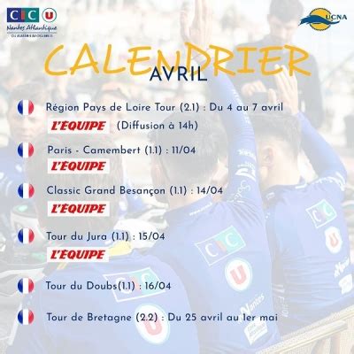 CIC U Nantes Atlantique Calendrier D Avril VELO OUEST Actu Cyclisme