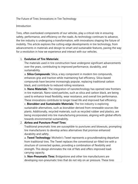 The Future Of Tires Innovations In Tire Technology Pdf Tire