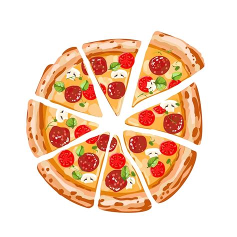 Premium Vector Sliced Italian Pepperoni Pizza Vector Illustration