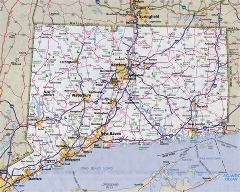 Large detailed roads and highways map of Connecticut state with all ...