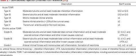 Table 3 From Diagnosis Of Renal Transplant Rejection Banff Classification And Beyond Semantic