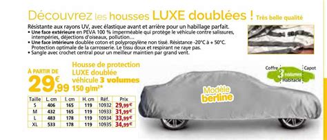 Promo Housse De Protection Luxe Doublée Véhicule 3 Volumes 150 G m²