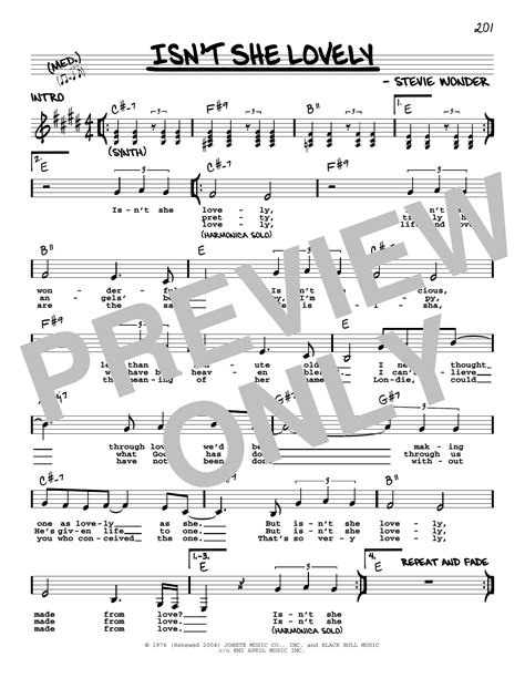 Isn T She Lovely By Stevie Wonder Sheet Music For Real Book Melody