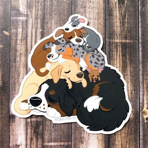 Sticker Sleepy Dog Pile Bernese Pitbull Greyhound Sighthound Chihuahua