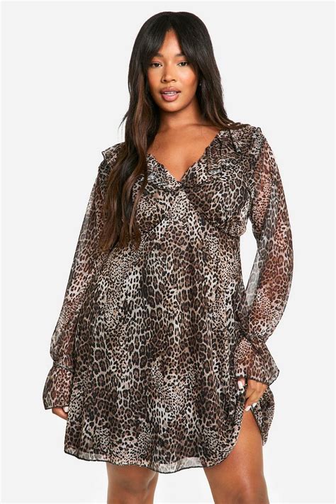 Plus Leopard Ruffle Smock Dress Boohoo Uk