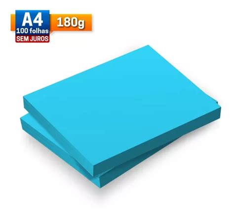 Papel A4 180g Cartolina Azul Massa Colorida 100 Folhas Parcelamento