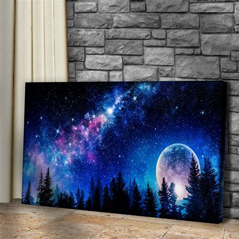 Starry Night Sky With Moon Painting