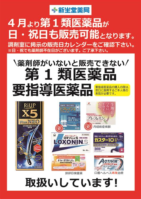 一部店舗にてロキソニンリアップなど第1類医薬品が日曜祝日もご購入いただけるようになりました いつも新生堂薬局グループをご