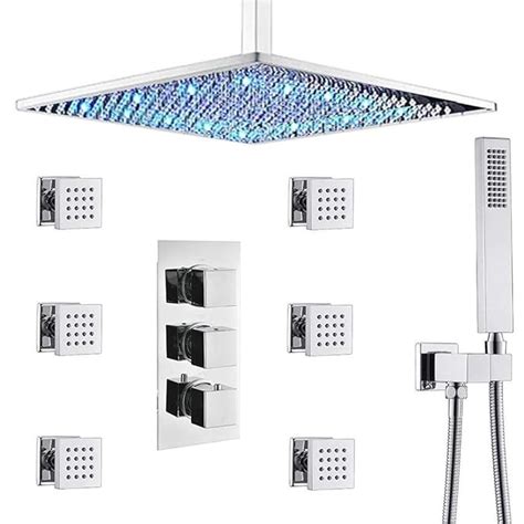 Enga Thermostatic Shower Systems With Body Jets Led Rain Showerhead