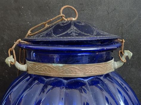 Vintage Moroccan Mouth Blown Blue Glass Hanging Lantern Swag Etsy